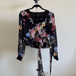 Abbeline Floral Blouse with decorative tie at waist